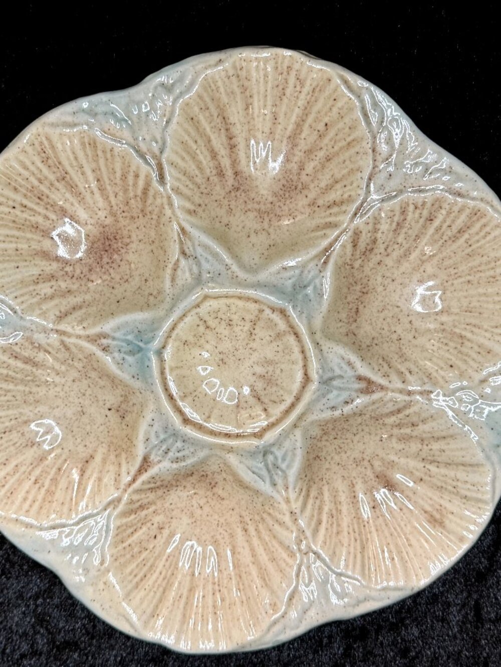 Antique 19th Century Majolica Oyster Plate Shell & Basketweave 9.5" Mint A936